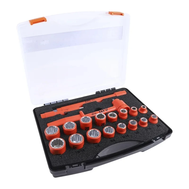 ITL Insulated Tools Ltd 19-Piece 1/2 in Drive Insulated Driver Socket Set Nylon 11 Material VDE/1000V Approved 911-1474