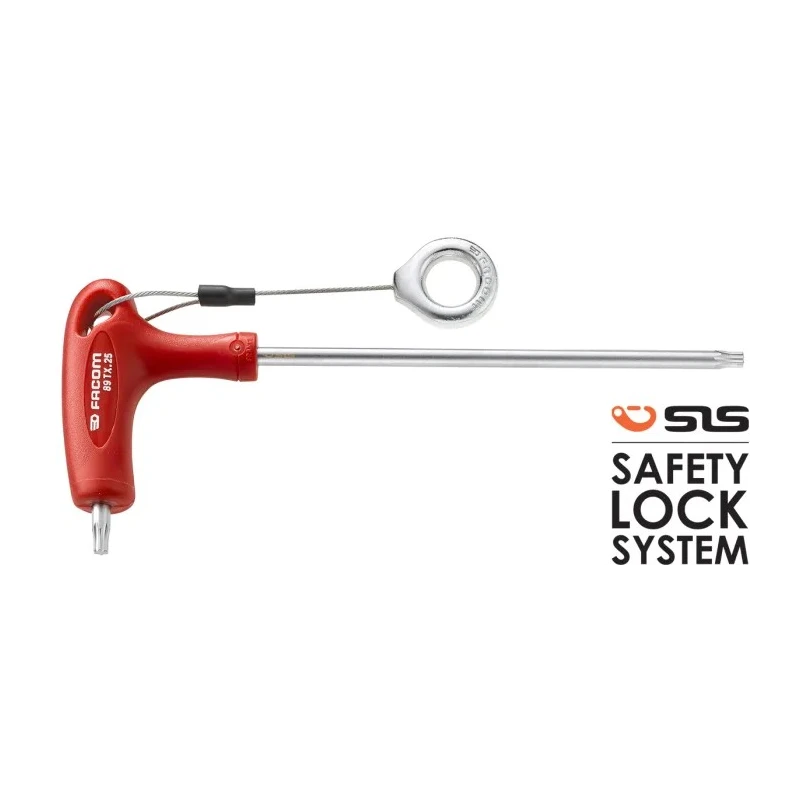 Facom Torx Key 1-Piece T Shape Long, Short Arm 240mm Chrome Finish 89TX.40SLS