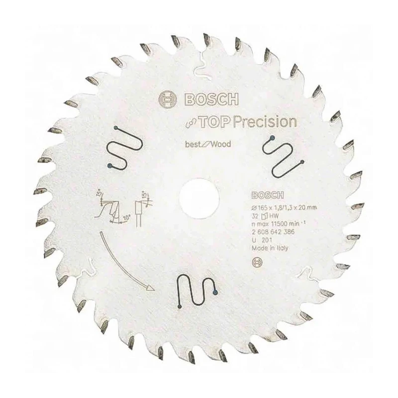 Bosch Circular Saw Blade Tungsten Carbide 165 mm Diameter 32 Teeth 1.8 mm Kerf Thickness 11500 rpm 2608902217