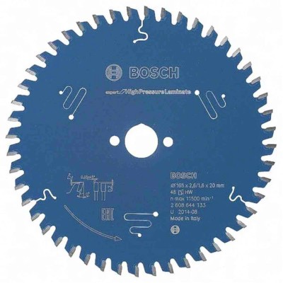 Bosch Fine Cut Circular Saw Blade 165mm Diameter 48 Teeth 1.6mm Plate Thickness 2.6mm Kerf 11500rpm Maximum Speed 2608644133