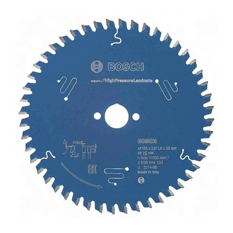 Bosch Fine Cut Circular Saw Blade 165mm Diameter 48 Teeth 1.6mm Plate Thickness 2.6mm Kerf 11500rpm Maximum Speed 2608644133