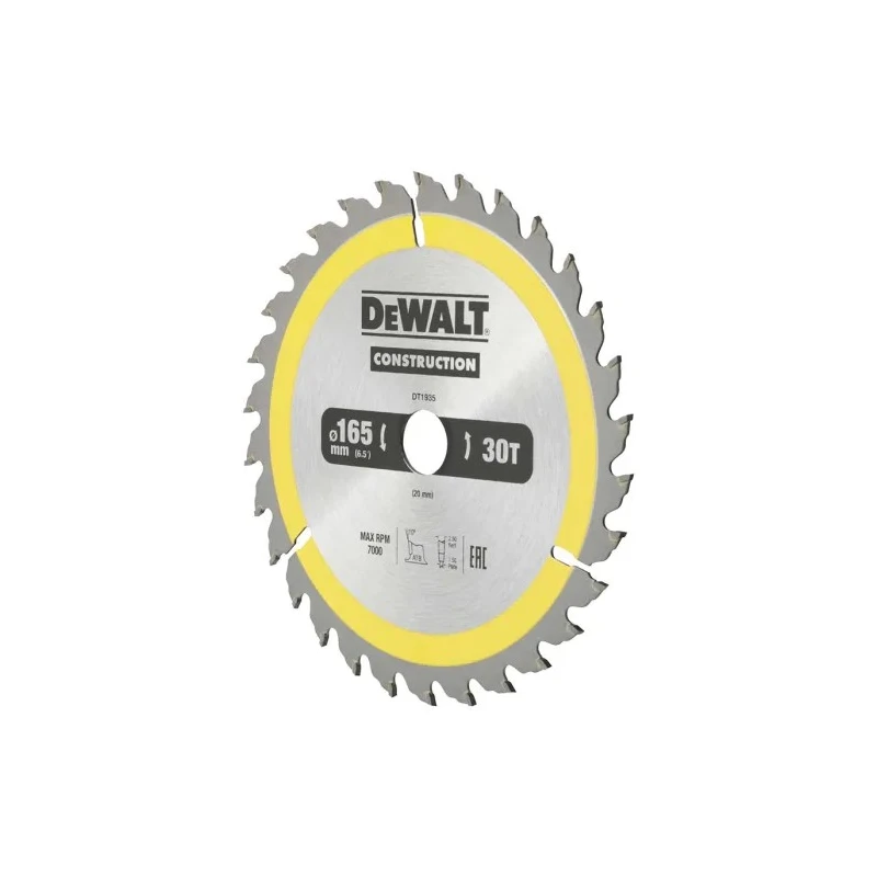 DeWALT 165 mm Circular Saw Blade 30 Teeth Alternate Top Bevel 1.5 mm Plate Thickness DT1935-QZ