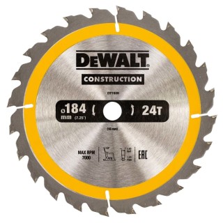 DeWALT Circular Saw Blade 184 mm Diameter, 24 Teeth, Tungsten Carbide, Arbor 16 mm, Rough Timber Softwood Composite DT1939-QZ