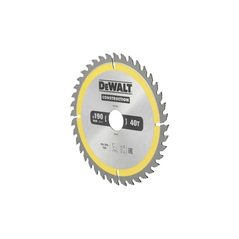 DeWALT Circular Saw Blade 190mm 40 Teeth Carbide Tooth, Alternate Top Bevel DT1945-QZ