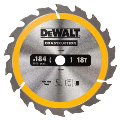 DeWALT Circular Saw Blade for Timber with Embedded Nails, 184mm Diameter, 18 Teeth, 16mm Arbor Diameter DT1938-QZ
