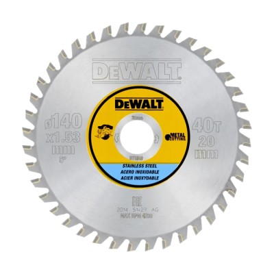 DeWALT Circular Saw Blade 140mm 40 Teeth Per Inch, Tungsten Carbide, for Stainless Steel, Aluminium DT1918-QZ