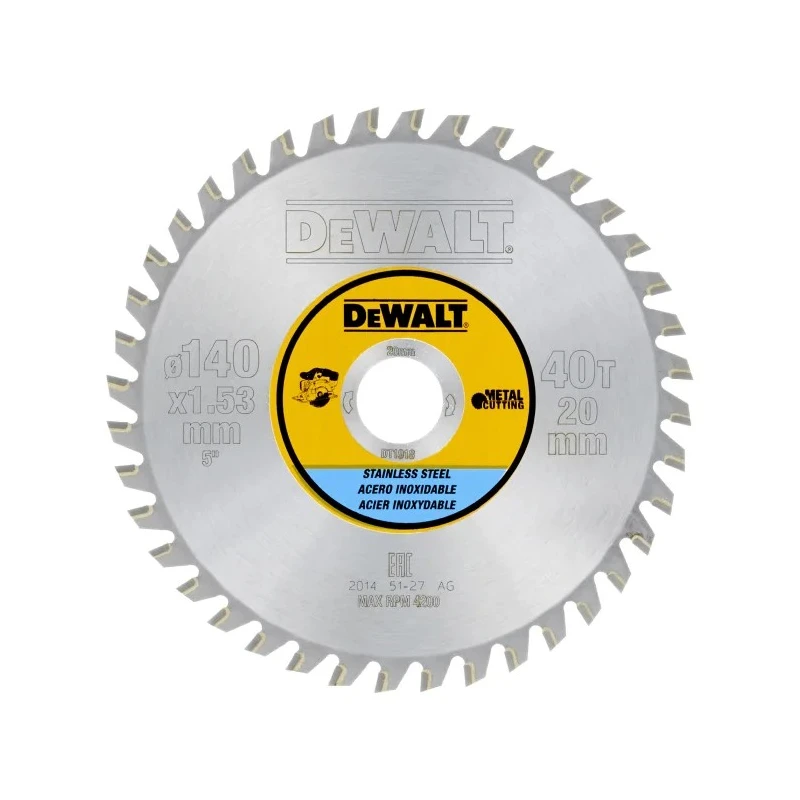 DeWALT Circular Saw Blade 140mm 40 Teeth Per Inch, Tungsten Carbide, for Stainless Steel, Aluminium DT1918-QZ