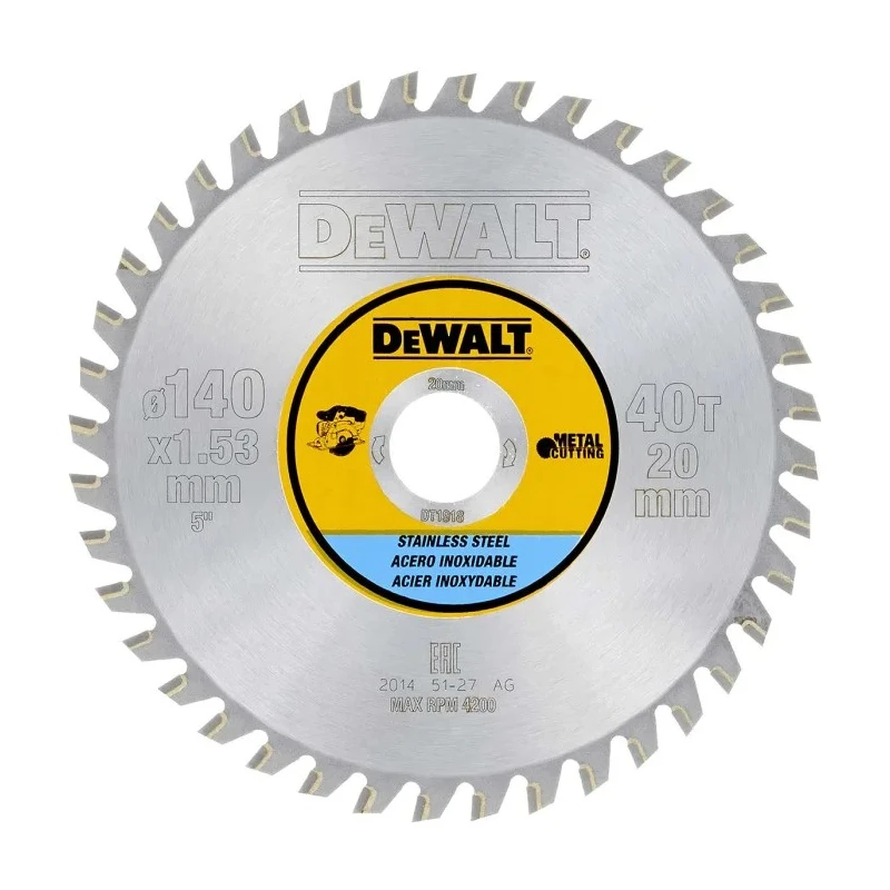 DeWALT Circular Saw Blade 140mm 40 Teeth Per Inch, Tungsten Carbide, for Stainless Steel, Aluminium DT1918-QZ