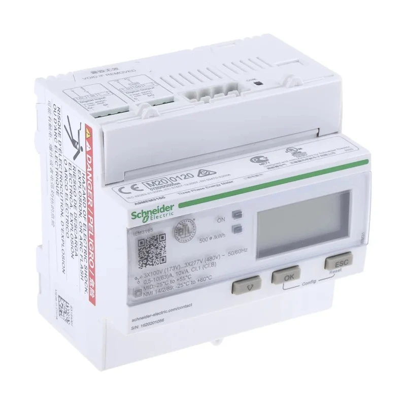 Schneider Electric 3 Phase Electronic LCD Energy Meter Acti 9 iEM3000 Series A9MEM3165