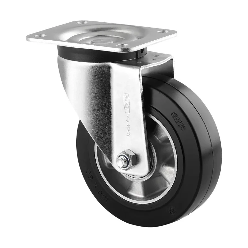 Tente Heavy Duty Swivel Castor with Black Elastic Tread 160 mm Wheel Diameter 450 kg Load Capacity 3670IEP160P63