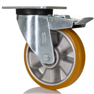 Tente Braked Swivel Castor, 300 kg Capacity, 125 mm Wheel Diameter, Polyurethane Wheel, Pressed Steel Frame 3677ITP125P62