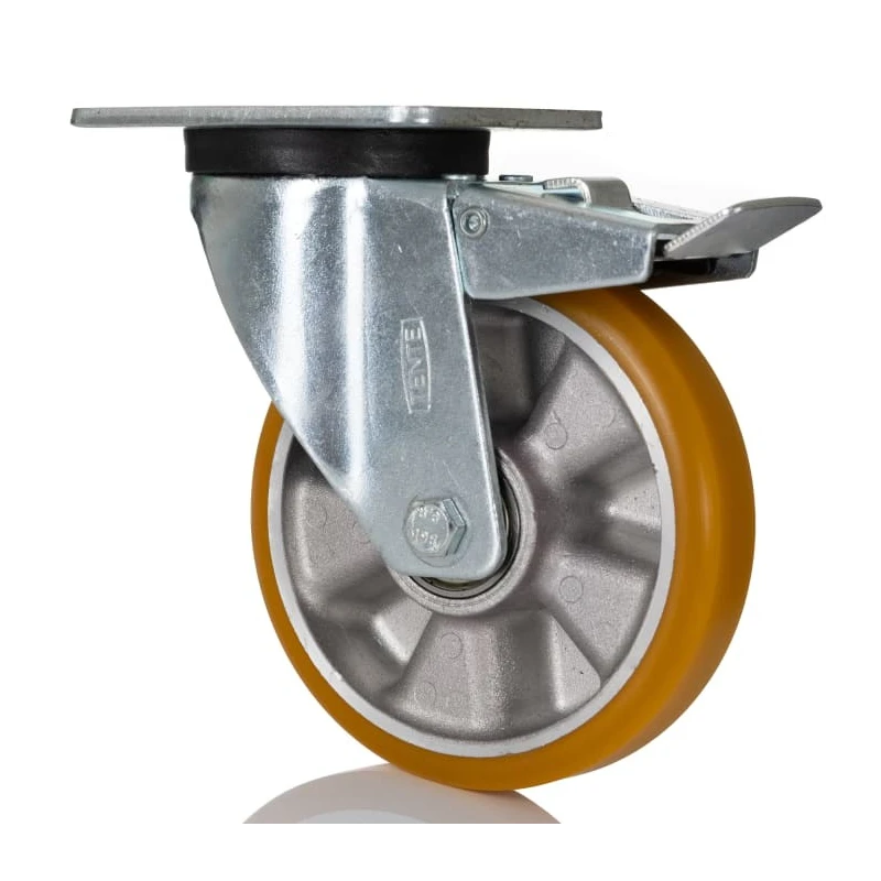 Tente Braked Swivel Castor, 300 kg Capacity, 125 mm Wheel Diameter, Polyurethane Wheel, Pressed Steel Frame 3677ITP125P62