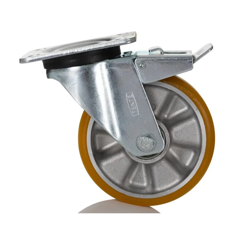 Tente Braked Swivel Castor, 300 kg Capacity, 125 mm Wheel Diameter, Polyurethane Wheel, Pressed Steel Frame 3677ITP125P62