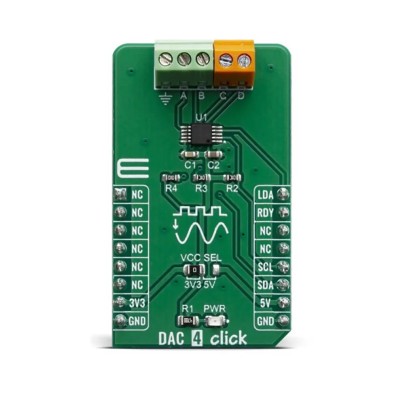 MikroElektronika 12-bit Voltage Output Digital to Analog Converter DAC 4 click board MIKROE-3707 2.7-5.5 V Operating Voltage