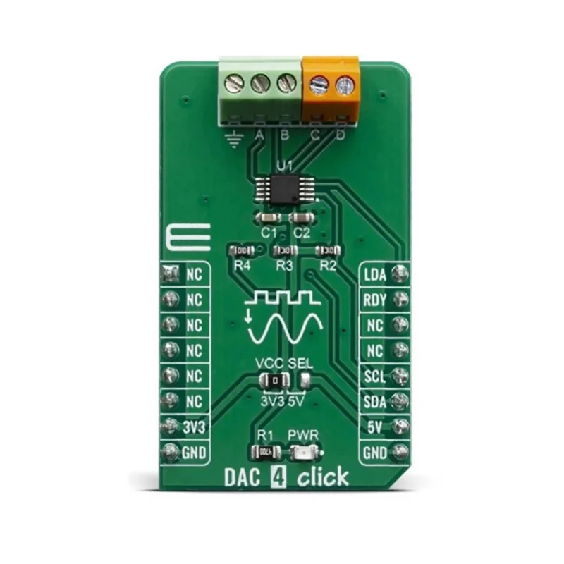 MikroElektronika 12-bit Voltage Output Digital to Analog Converter DAC 4 click board MIKROE-3707 2.7-5.5 V Operating Voltage
