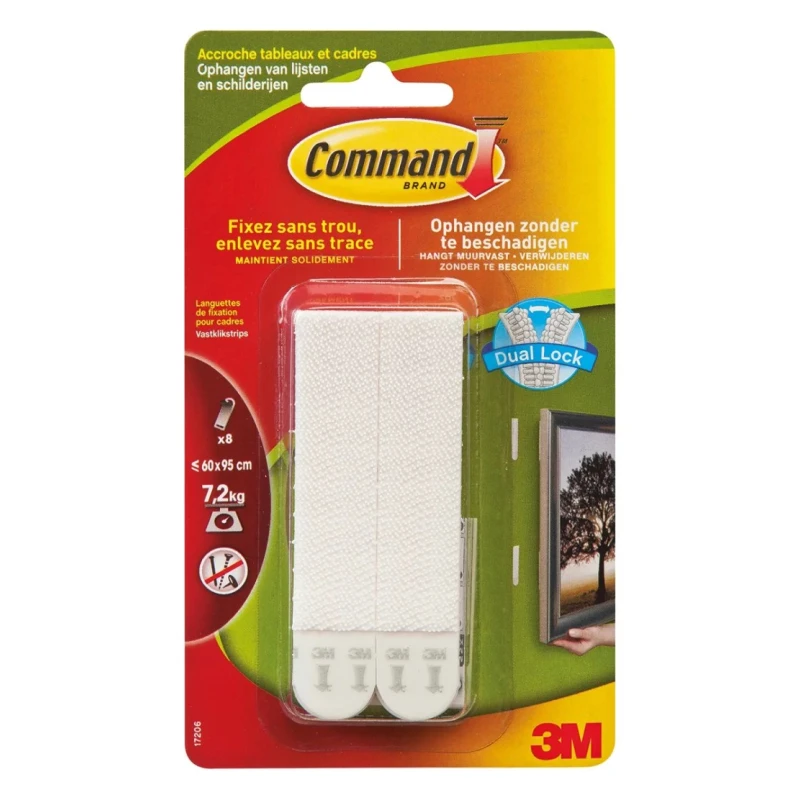 3M White Hook & Loop Tape, 19mm Width x 92.7mm Length, Foam Polyethylene, Polypropylene, Adhesive Silicone 17206BL