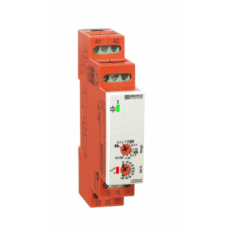 Broyce Control LEDO/2 Series DIN Rail Timer Relay, 2-Contact, 12 to 230 V AC/DC, ON Delay Mode, 0.1 s LEDO/2 12-230V AC/DC