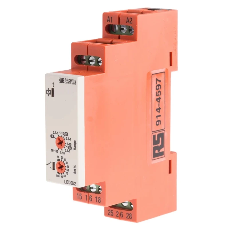 Broyce Control LEDO/2 Series DIN Rail Timer Relay, 2-Contact, 12 to 230 V AC/DC, ON Delay Mode, 0.1 s LEDO/2 12-230V AC/DC