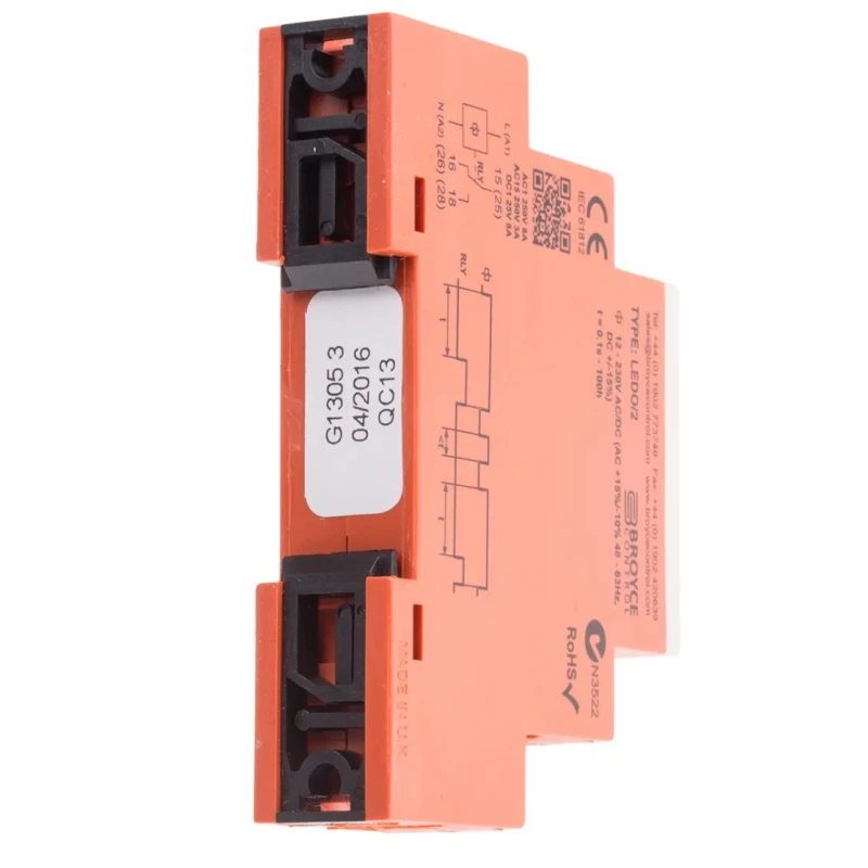 Broyce Control LEDO/2 Series DIN Rail Timer Relay, 2-Contact, 12 to 230 V AC/DC, ON Delay Mode, 0.1 s LEDO/2 12-230V AC/DC