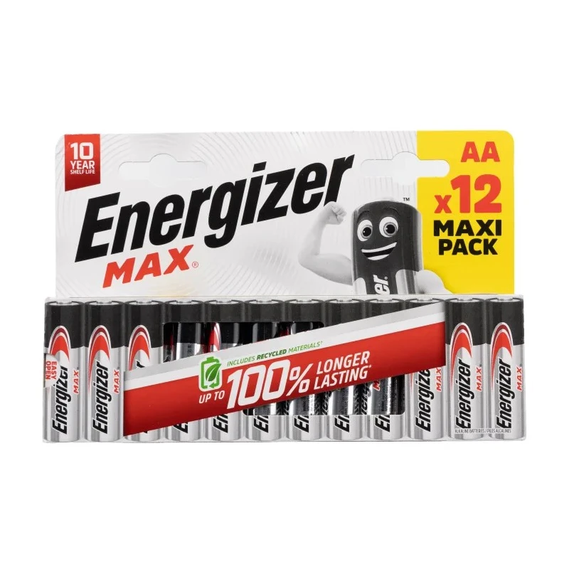 Energizer MAX Zinc Manganese Dioxide Alkaline AA Battery 1.5 V 2.5Ah Pack of 12 7638900437782