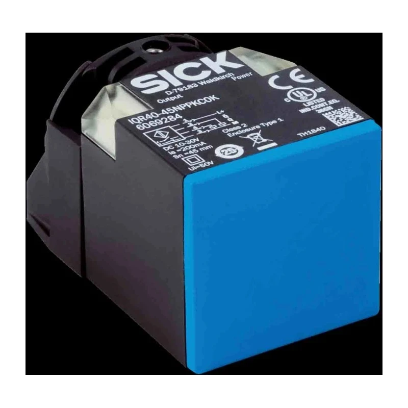 SICK Block Inductive Proximity Sensor M12 Thread, Non-Flush Mount, 30 V DC, 200 mA Switching Current, 45 mm IQR40-45NPSKC0K