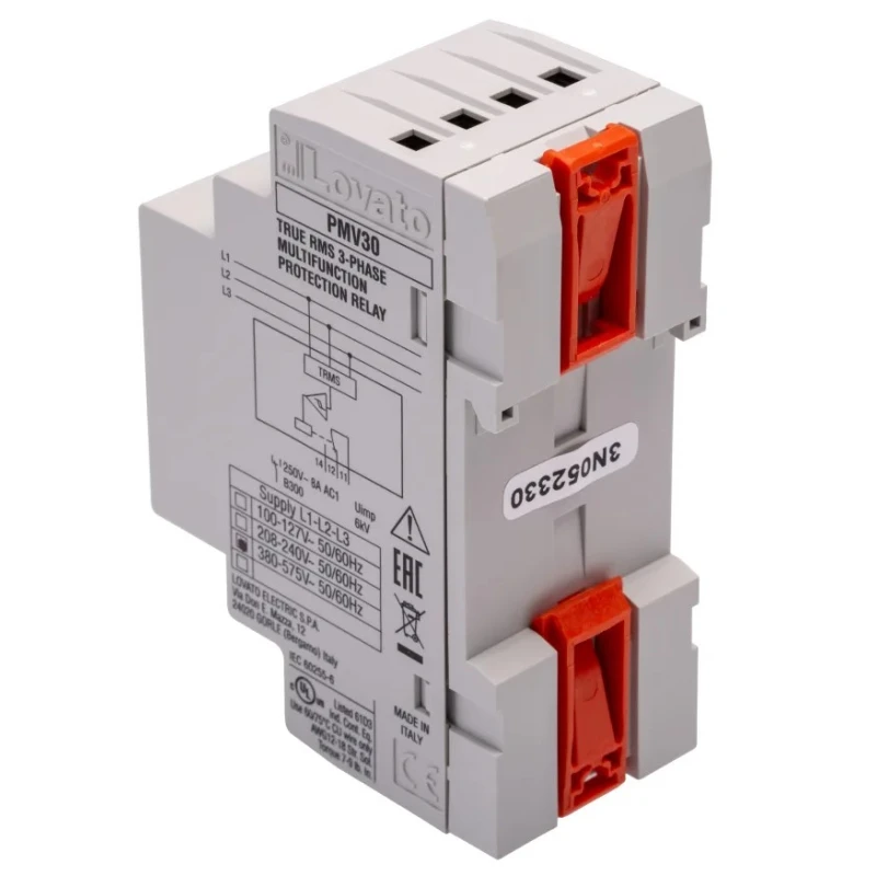 Lovato Electric Monitoring Relay 3 Phase SPDT DIN Rail Mount 208, 240V AC PMV30A575