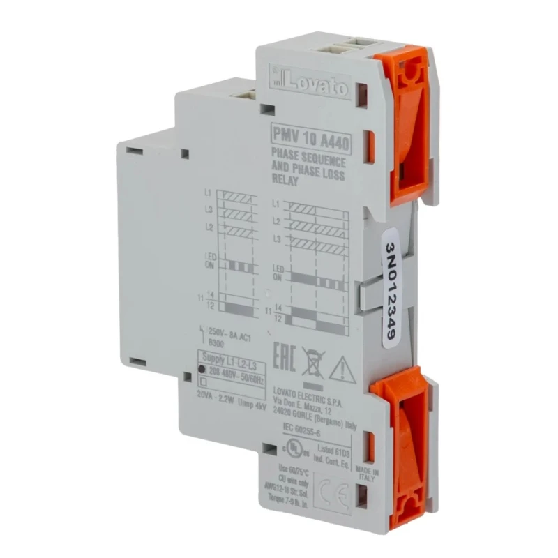 Lovato Electric Monitoring Relay 3 Phase SPDT DIN Rail 208V AC 480V AC PMV10A440