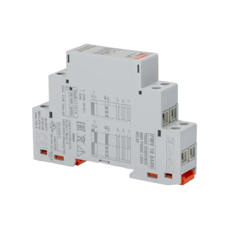 Lovato Electric Monitoring Relay 3 Phase SPDT DIN Rail 208V AC 480V AC PMV10A440
