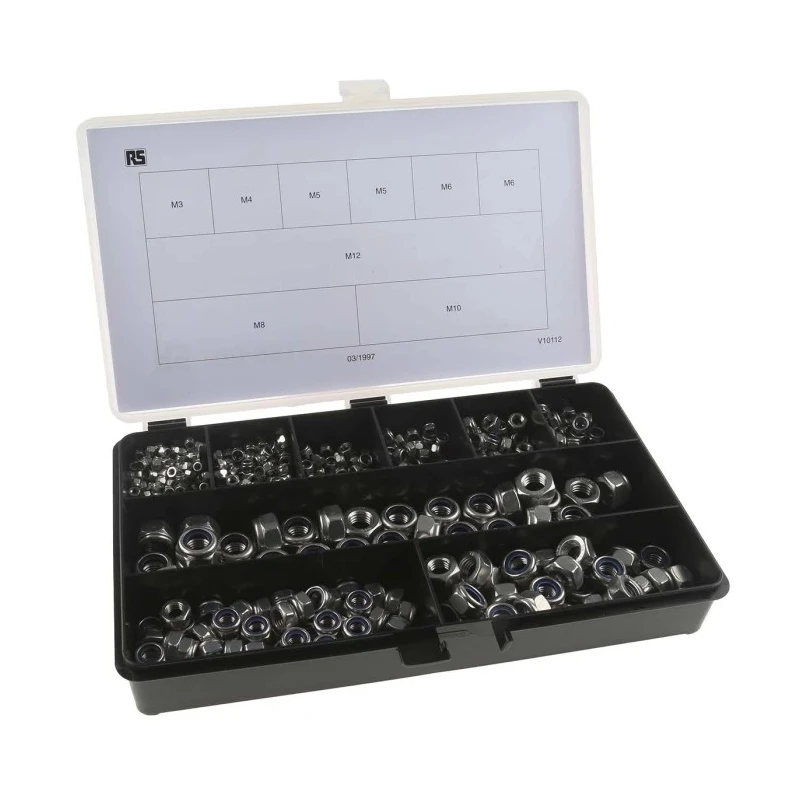RS PRO Stainless Steel Self-Locking Nuts Box 545 Pieces, A2 304 Stainless Steel, DIN 985, Plain Finish 200-9813