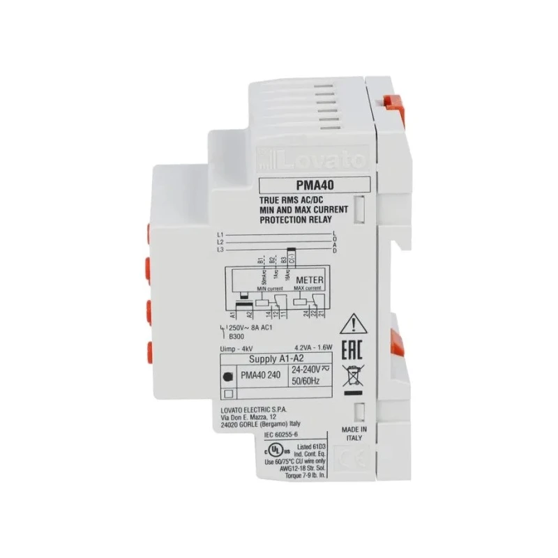 Lovato Electric Monitoring Relay 1 Phase SPDT DIN Rail 1mA to 16A 0 V DC 0V AC PMA40240
