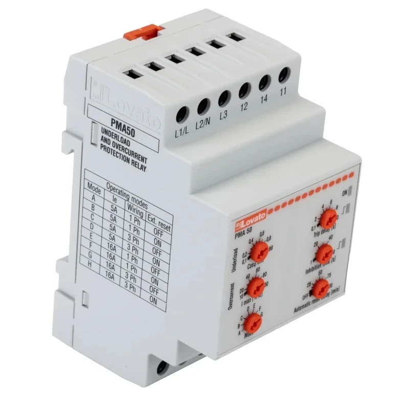 Lovato Electric Monitoring Relay 1, 3 Phase SPDT DIN Rail Mount 0.1A to 16A 440V AC 480V AC PMA50A480