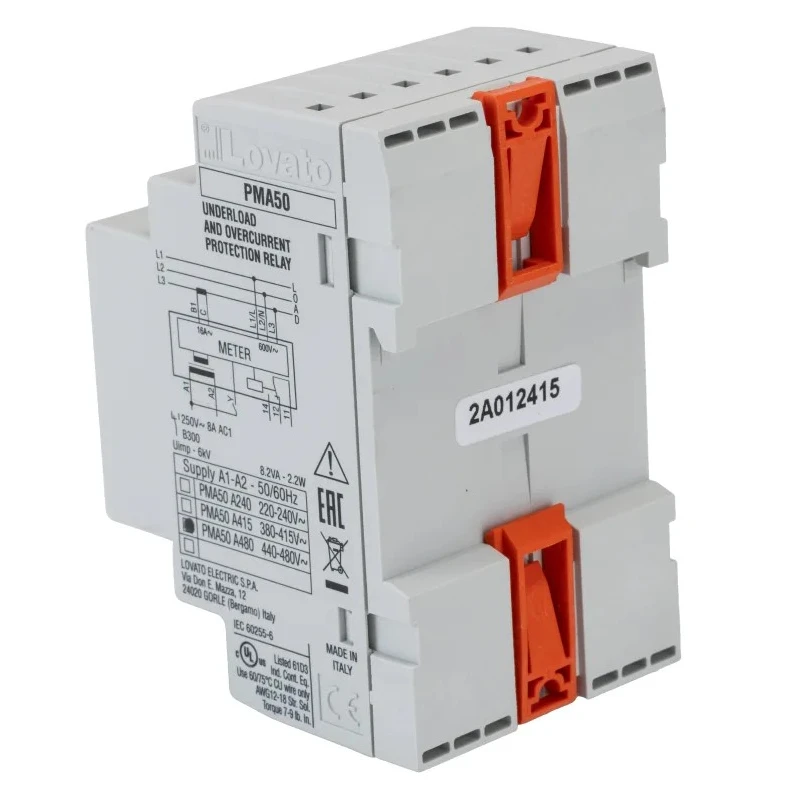 Lovato Electric Monitoring Relay 1, 3 Phase SPDT DIN Rail Mount 0.1A to 16A 440V AC 480V AC PMA50A480
