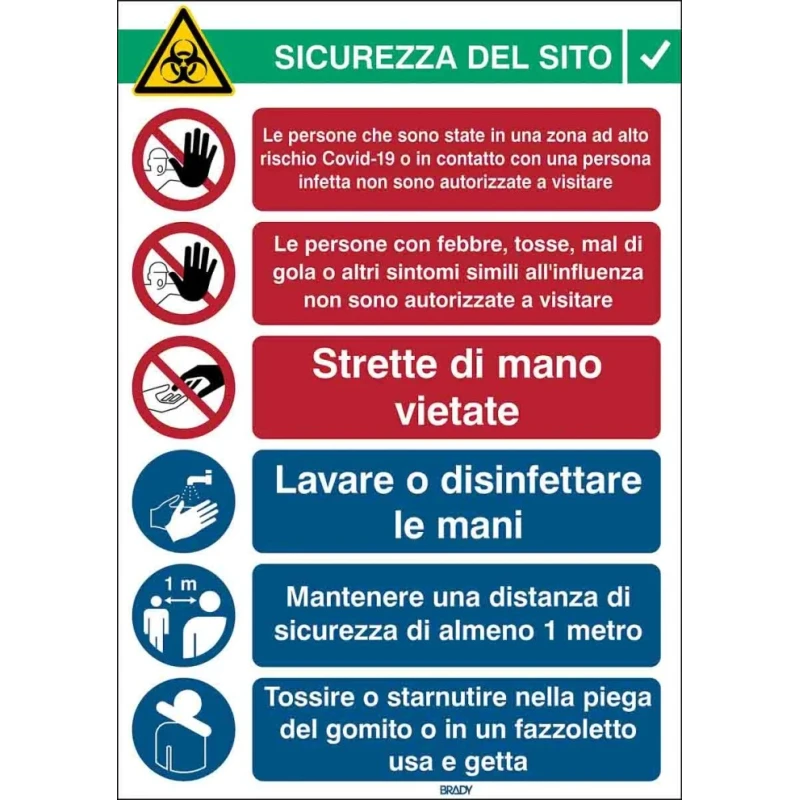 Brady Safety Poster Polypropylene Italian Text 371 mm x 262 mm 306810