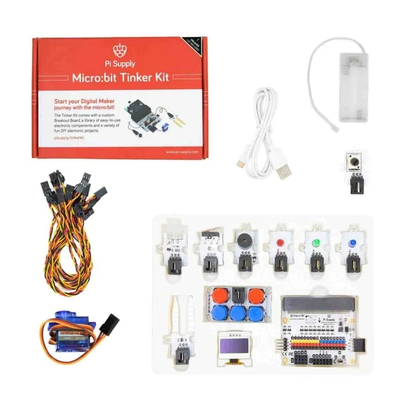 Pi Supply BBC Micro:bit Add-on Micro:bit Tinker Kit including Crystal Battery Box, Breakout Board, OLED Display PIS-1588