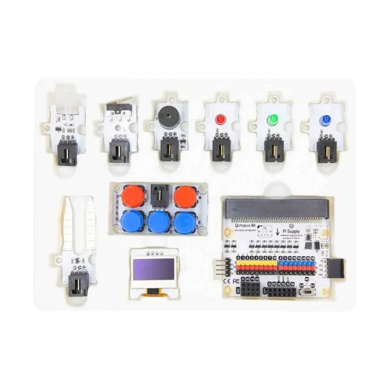 Pi Supply BBC Micro:bit Add-on Micro:bit Tinker Kit including Crystal Battery Box, Breakout Board, OLED Display PIS-1588