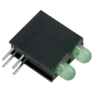 Dialight Green Right Angle PCB LED Indicator 3 mm, 2 LEDs, Through Hole Mount, 2.1 V, 80 mW Power Dissipation 553-0122F