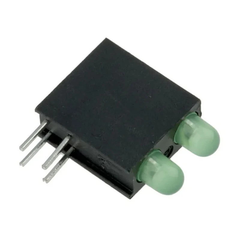 Dialight Green Right Angle PCB LED Indicator 3 mm, 2 LEDs, Through Hole Mount, 2.1 V, 80 mW Power Dissipation 553-0122F