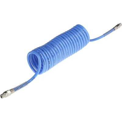 RS PRO Blue Polyamide Recoil Hose 3.5 m Length 10 mm OD 8 mm ID BSP 1/4 in Male Swivel Coupling 3/8 in BSP Swivel 917-2362