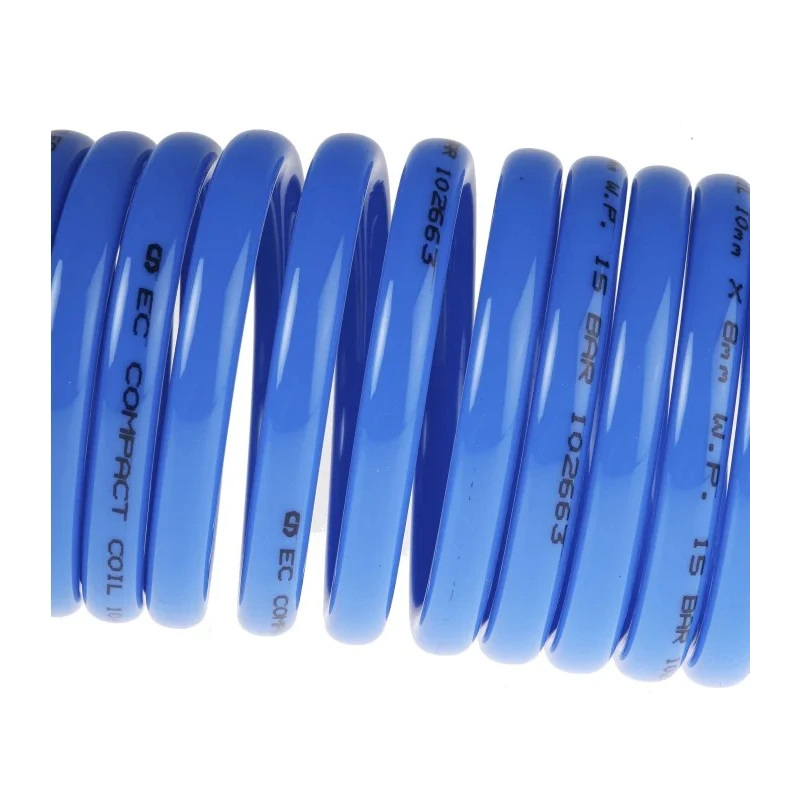 RS PRO Blue Polyamide Recoil Hose 3.5 m Length 10 mm OD 8 mm ID BSP 1/4 in Male Swivel Coupling 3/8 in BSP Swivel 917-2362