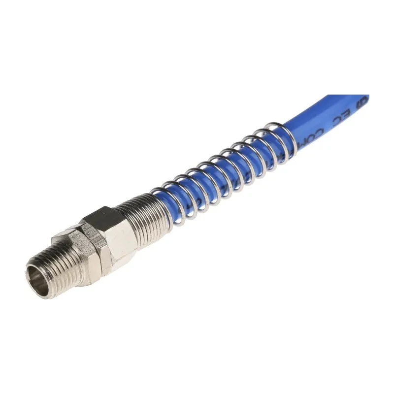RS PRO Blue Polyamide Recoil Hose 3.5 m Length 10 mm OD 8 mm ID BSP 1/4 in Male Swivel Coupling 3/8 in BSP Swivel 917-2362