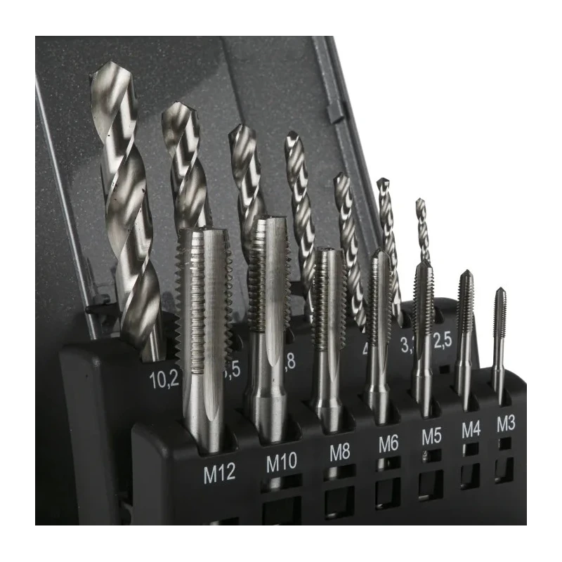 RS PRO Tap & Drill Set, M3 x M12 Thread, Metric Standard, Straight Flute Hand Tap, High Speed Steel, 14 Piece Set 917-2602