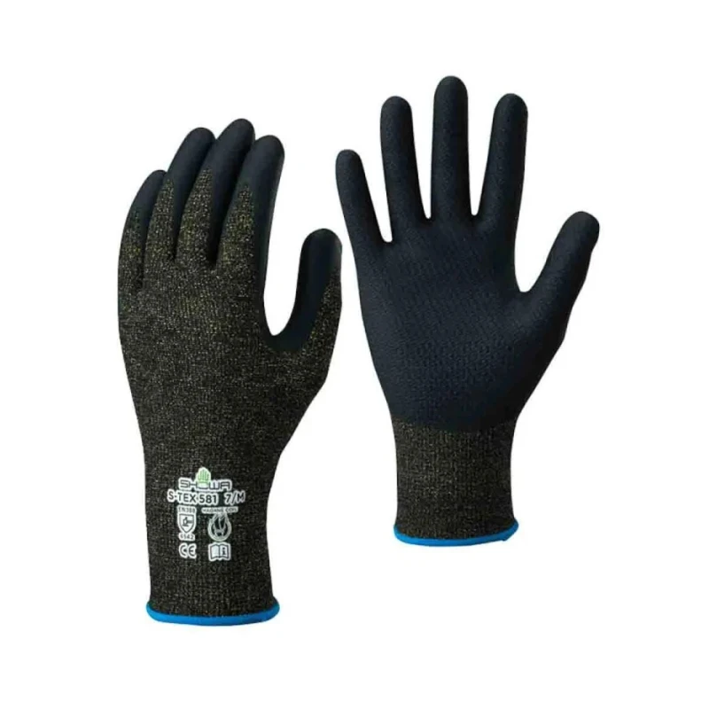Showa S-TEX 581 Black Kevlar Work Gloves Cut Resistant Nitrile Foam Coating Size 9 SHOS581