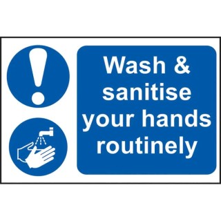 RS PRO Polyvinyl Chloride Mandatory Sign Wash and Sanitise Your Hands Routinely 300mm x 200mm 201-3360