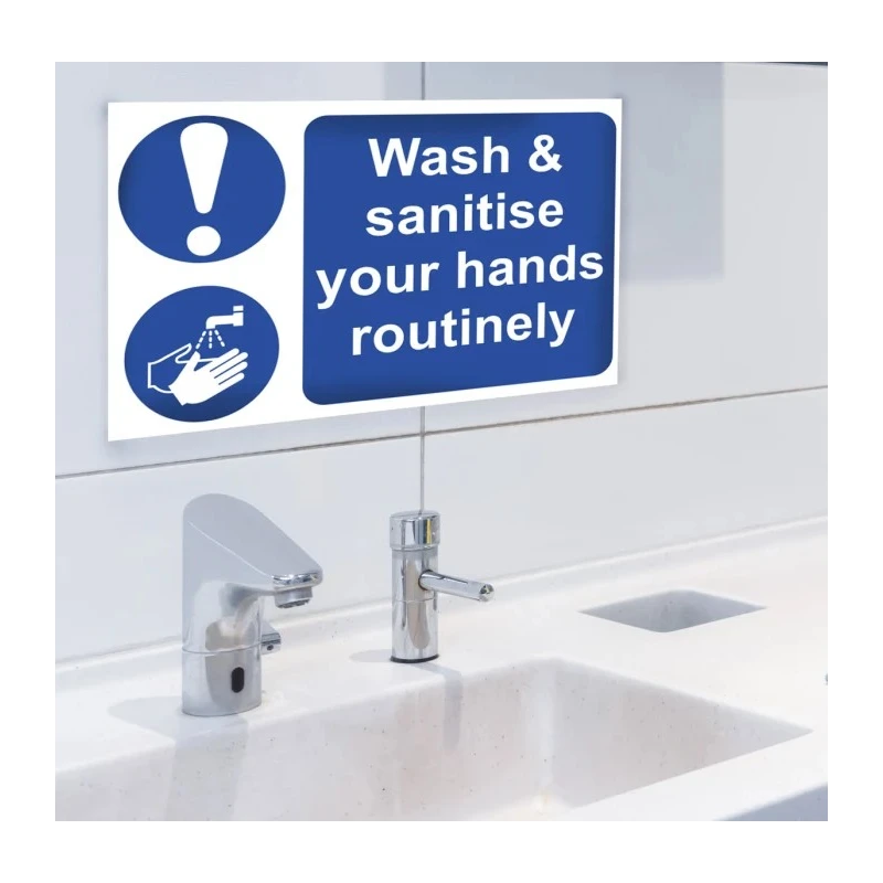 RS PRO Polyvinyl Chloride Mandatory Sign Wash and Sanitise Your Hands Routinely 300mm x 200mm 201-3360