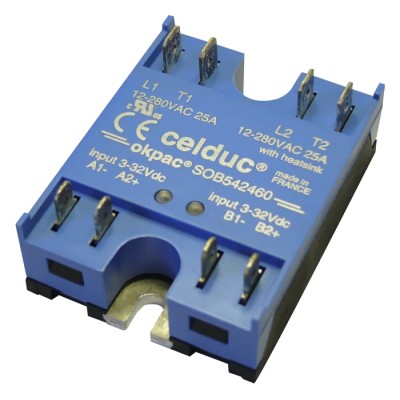 Celduc Solid State Relay DIN Rail Mount 25 A Load 280 V ac Load 32 V dc Control SOB5