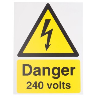 RS PRO Electrical Hazard Warning Sign Danger 240 Volts 200mm x 150mm Plastic Safety Sign 917-5406