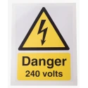 RS PRO Vinyl Self-Adhesive Hazard Warning Sign Danger 240 Volts Electrical Hazard 150mm x 200mm 917-5409