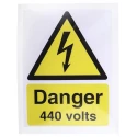 RS PRO Vinyl Hazard Warning Sign Danger 440 Volts Self-Adhesive 150mm x 200mm 917-5415