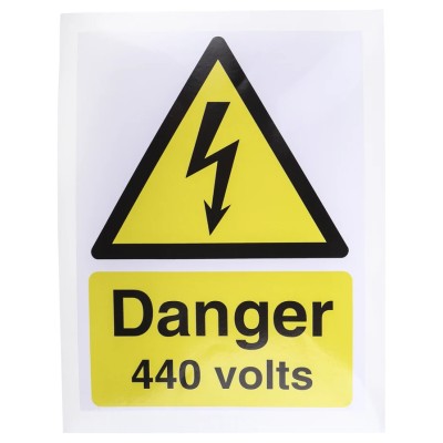 RS PRO Vinyl Hazard Warning Sign Danger 440 Volts Self-Adhesive 150mm x 200mm 917-5415