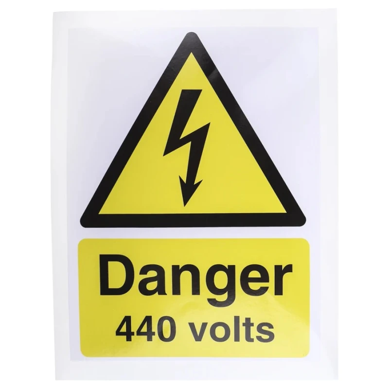 RS PRO Vinyl Hazard Warning Sign Danger 440 Volts Self-Adhesive 150mm x 200mm 917-5415
